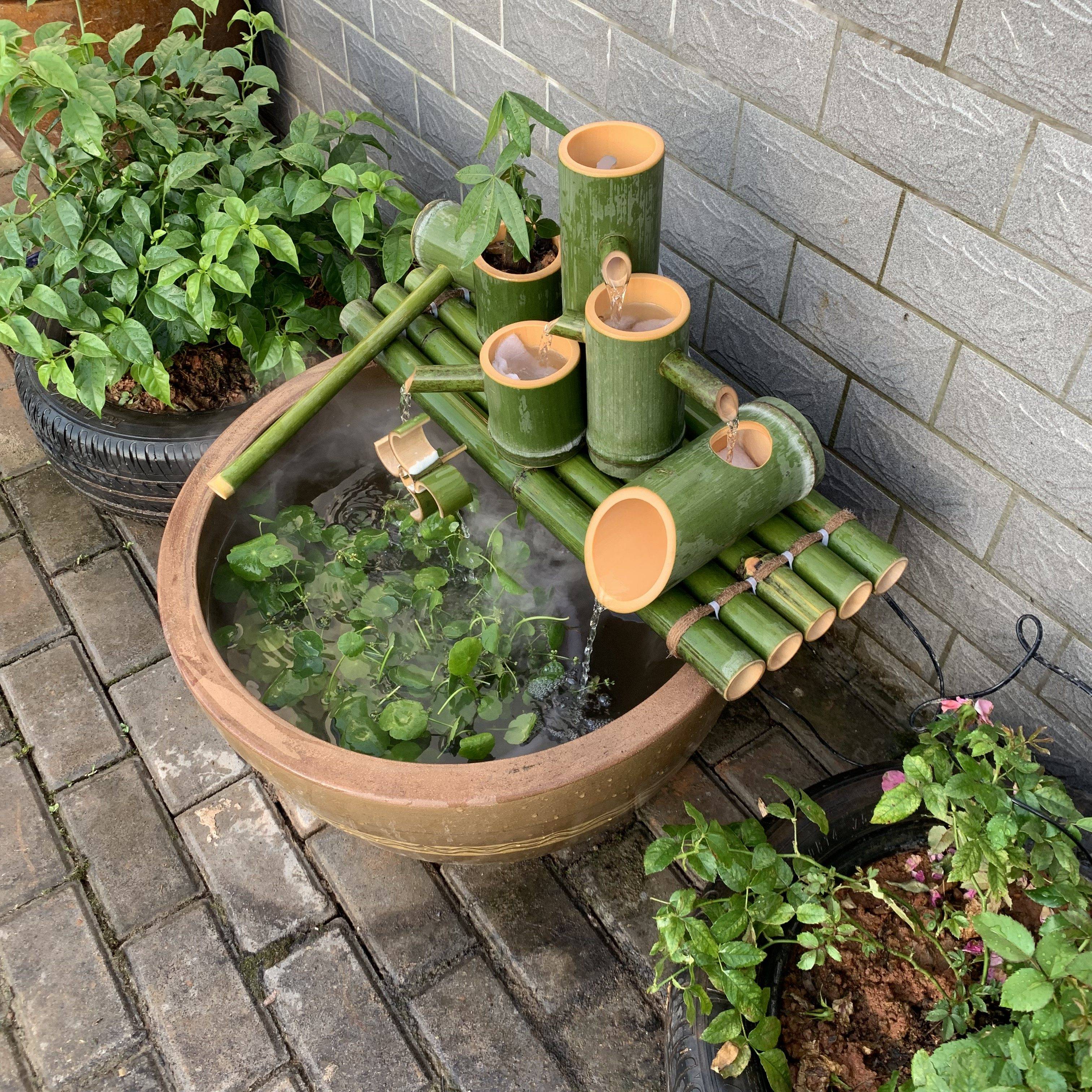 Stone trough fish tank fish basin filter bamboo tube assembly fountain Feng Shui wheel water vehicle bamboo ornament humidifier oxygen