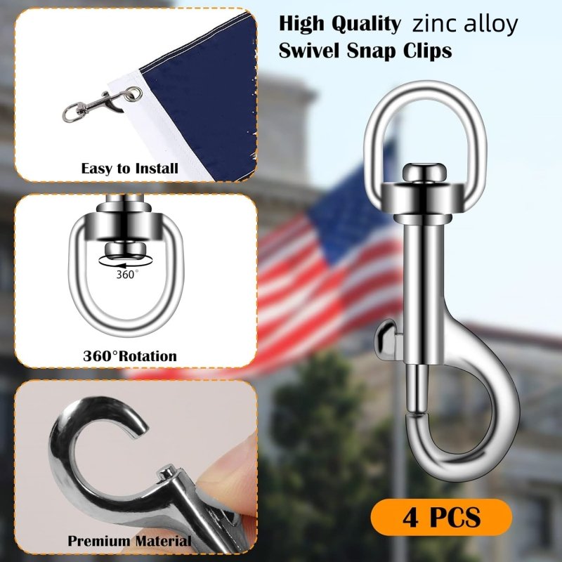hot sale 100 Feet 5/16 Inch White Braided Nylon Flag Pole Rope and Swivel Snap Clips for Clothesline Crafting