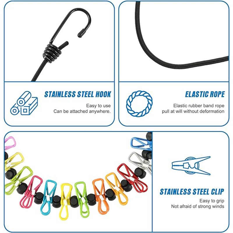 Factory Hot Selling Travel Clothesline with 12 Pegs Windproof Clothes Hanger Portable Elastic String Clothespins