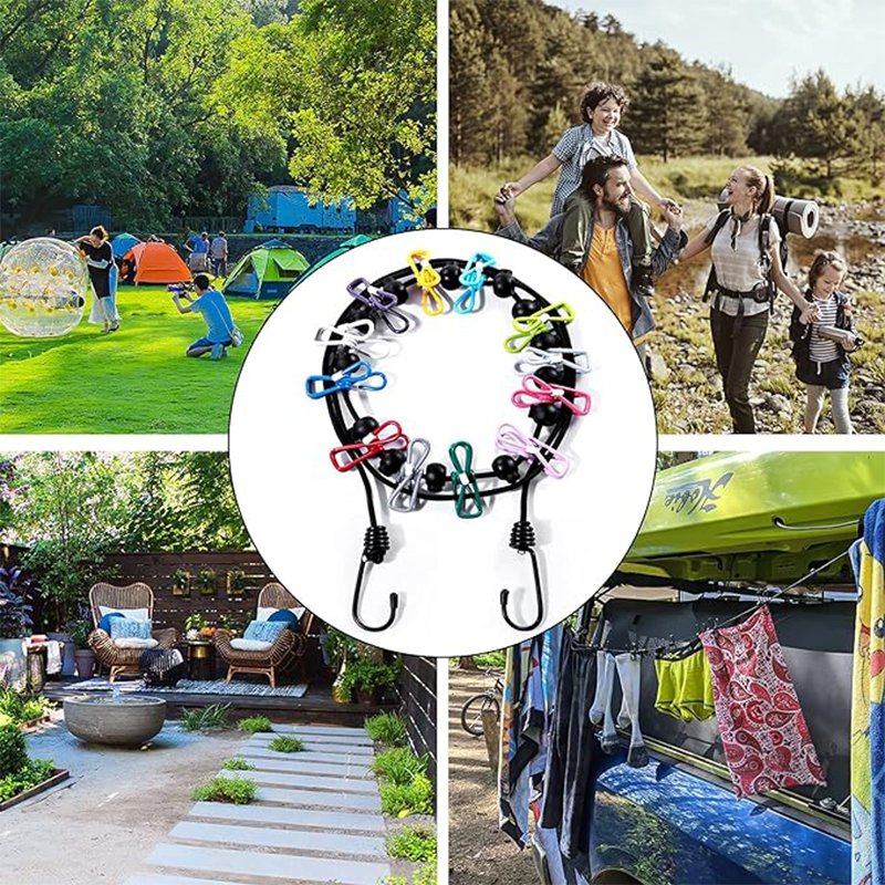 Factory Hot Selling Travel Clothesline with 12 Pegs Windproof Clothes Hanger Portable Elastic String Clothespins