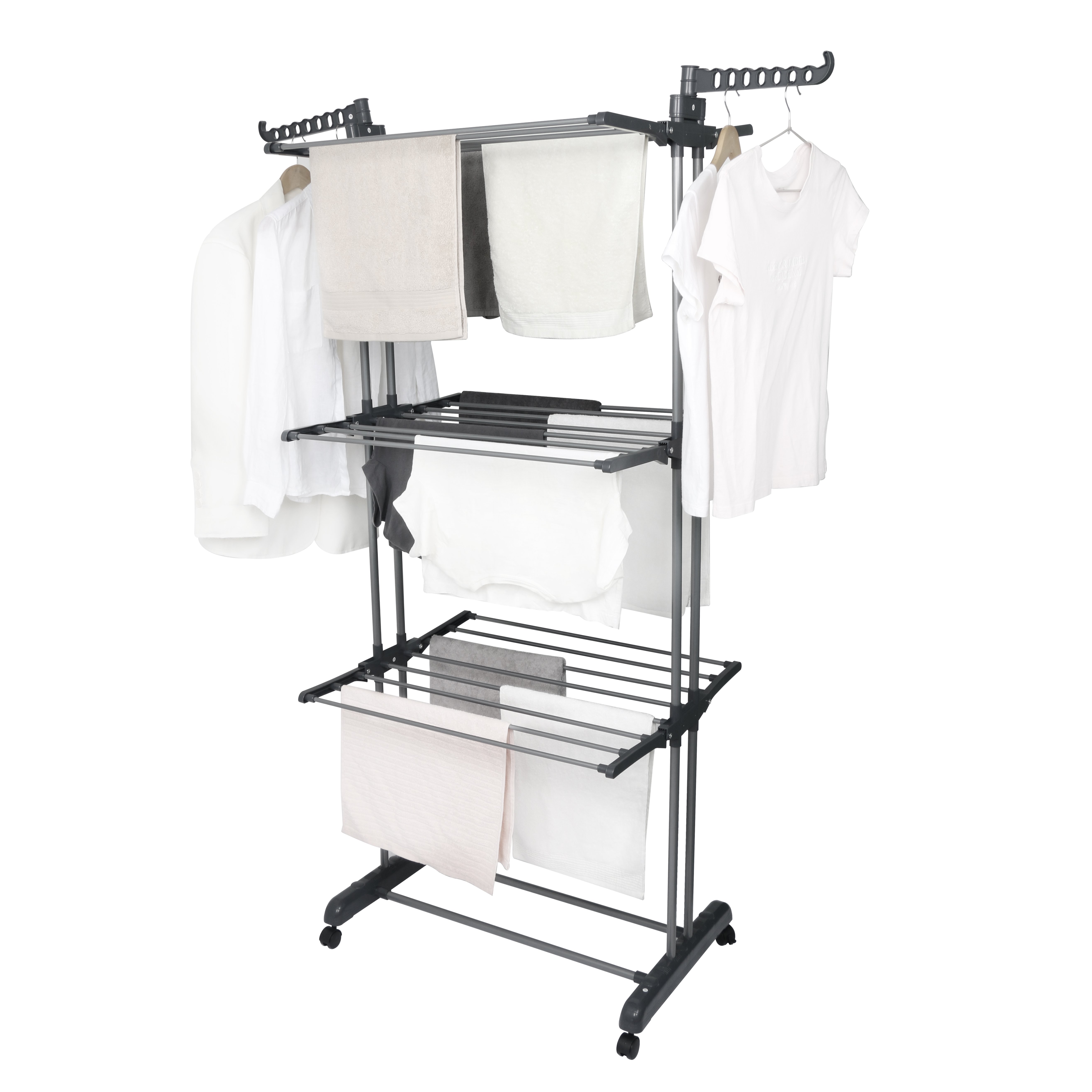 Cheap Moveable 4-Tier Cloth Drying Rack Foldable Metal Cloth Airer Clothes Dryer Rack