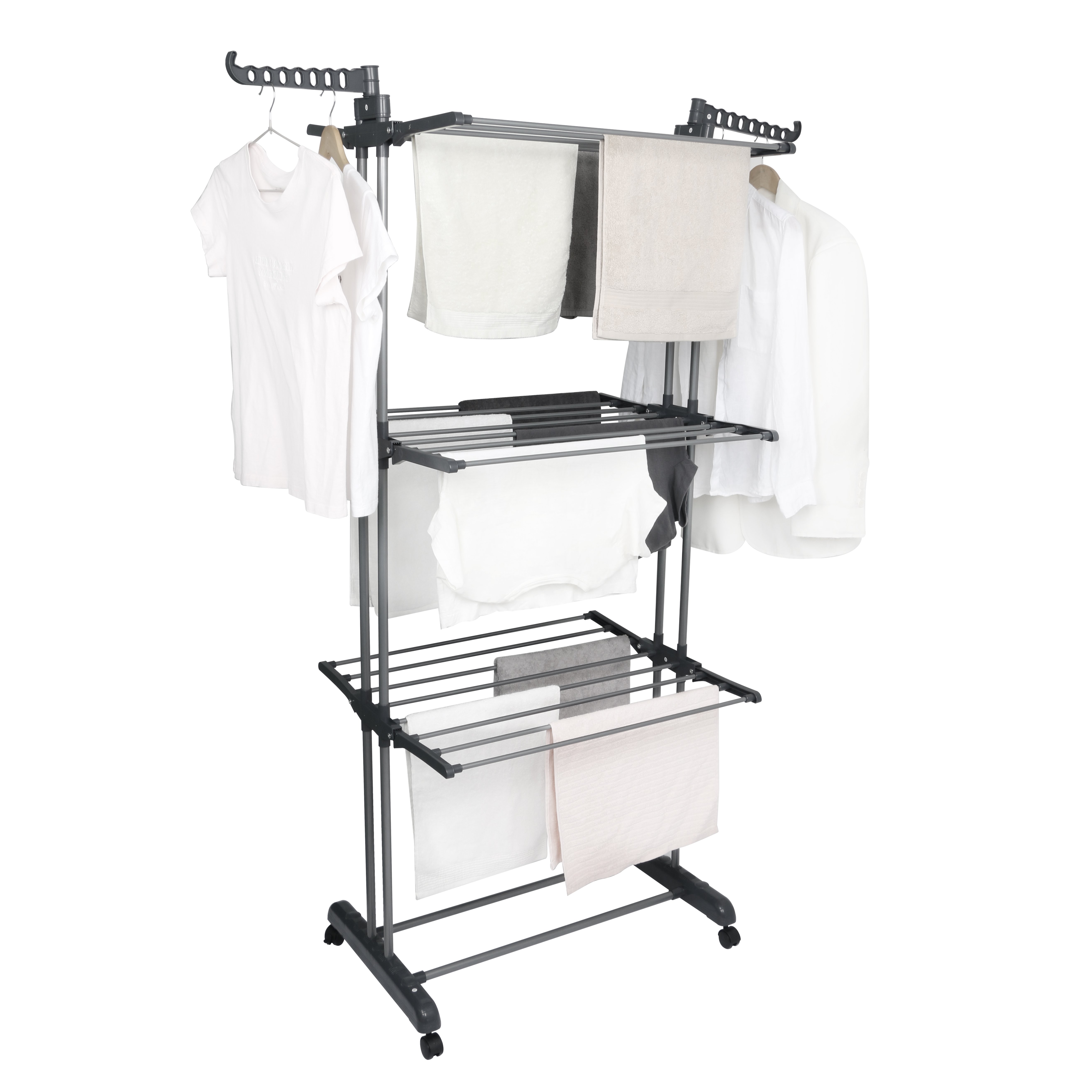 Cheap Moveable 4-Tier Cloth Drying Rack Foldable Metal Cloth Airer Clothes Dryer Rack