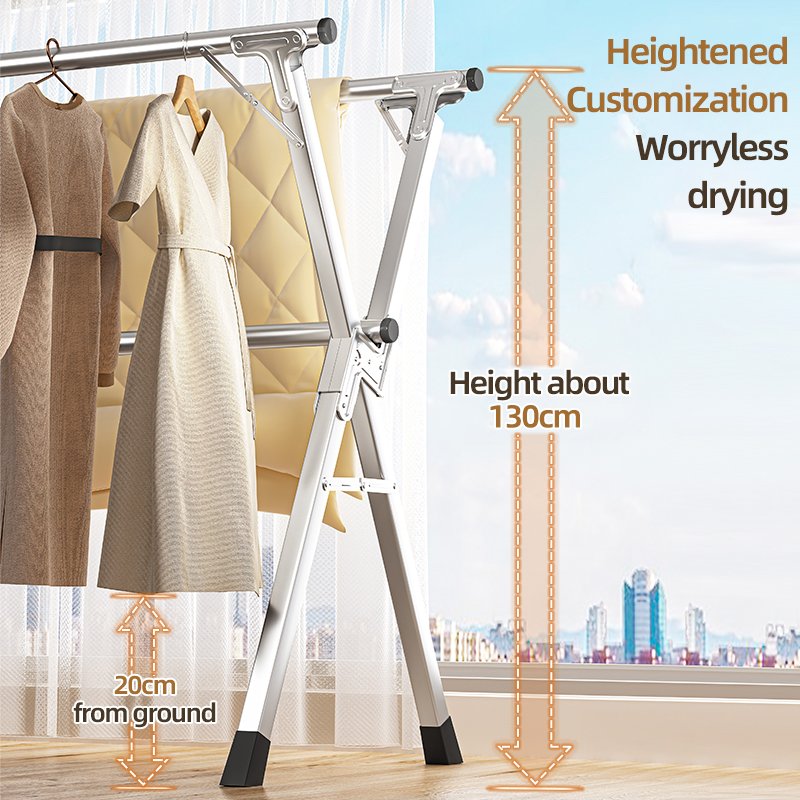 Floor-standing Stainless Steel X-shaped Hanger Retractable Garment Clothing Rack Folding Clothes Drying Rack For Balcony Outdoor