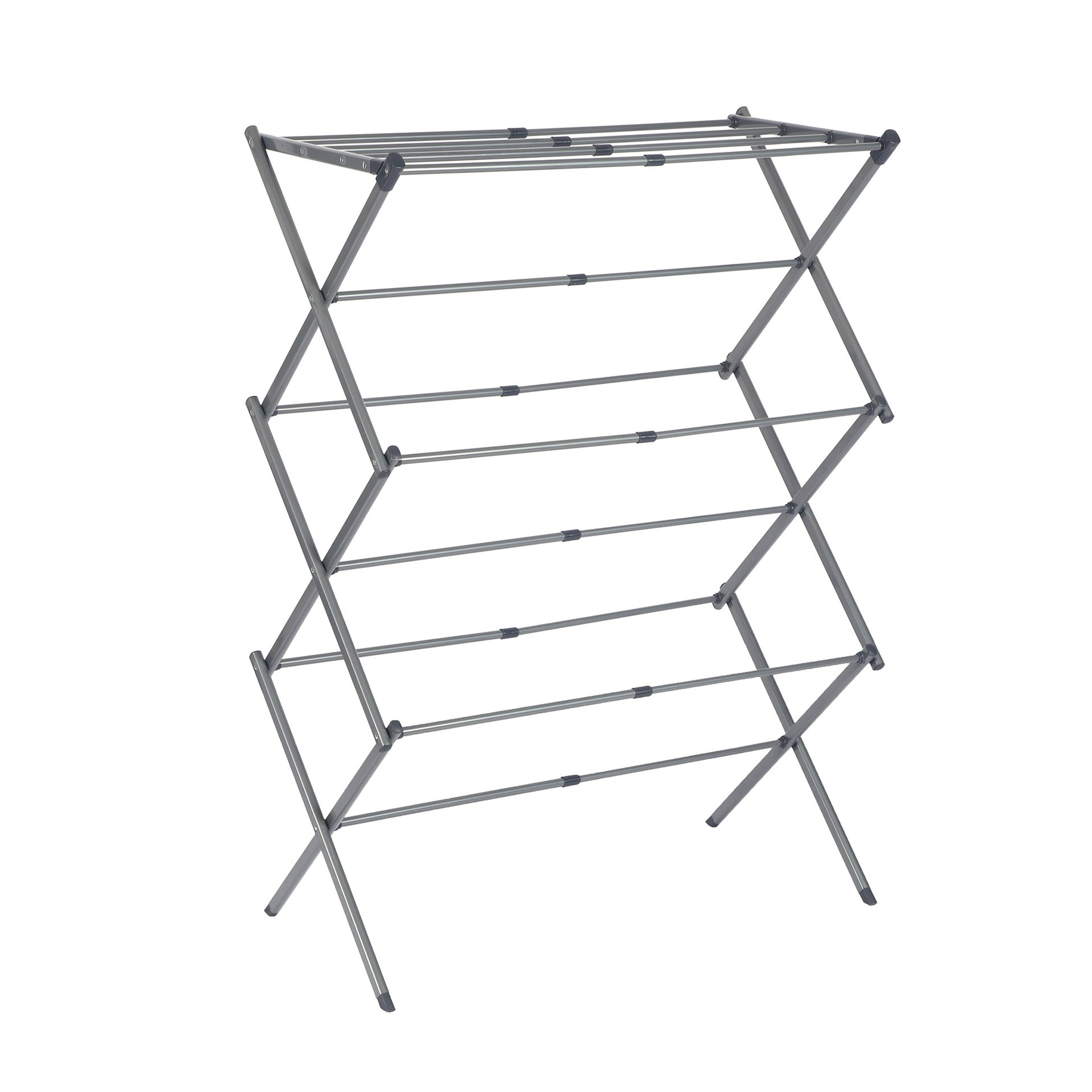 White Retractable Stand Foldable Alloy Steel Clothes Drying Collapsible Laundry Rack Multifunctional Design Living Room Standing