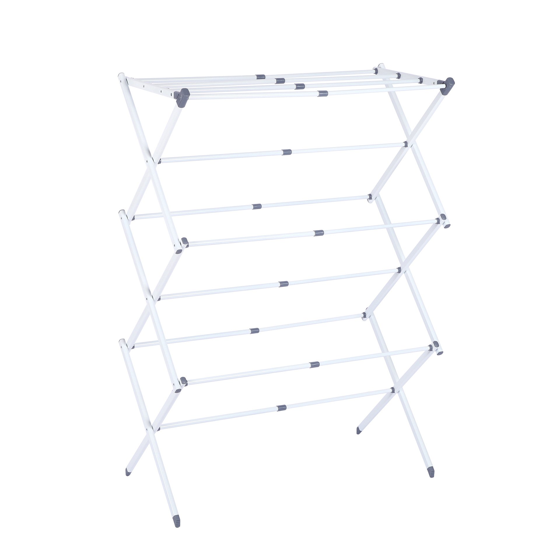 White Retractable Stand Foldable Alloy Steel Clothes Drying Collapsible Laundry Rack Multifunctional Design Living Room Standing