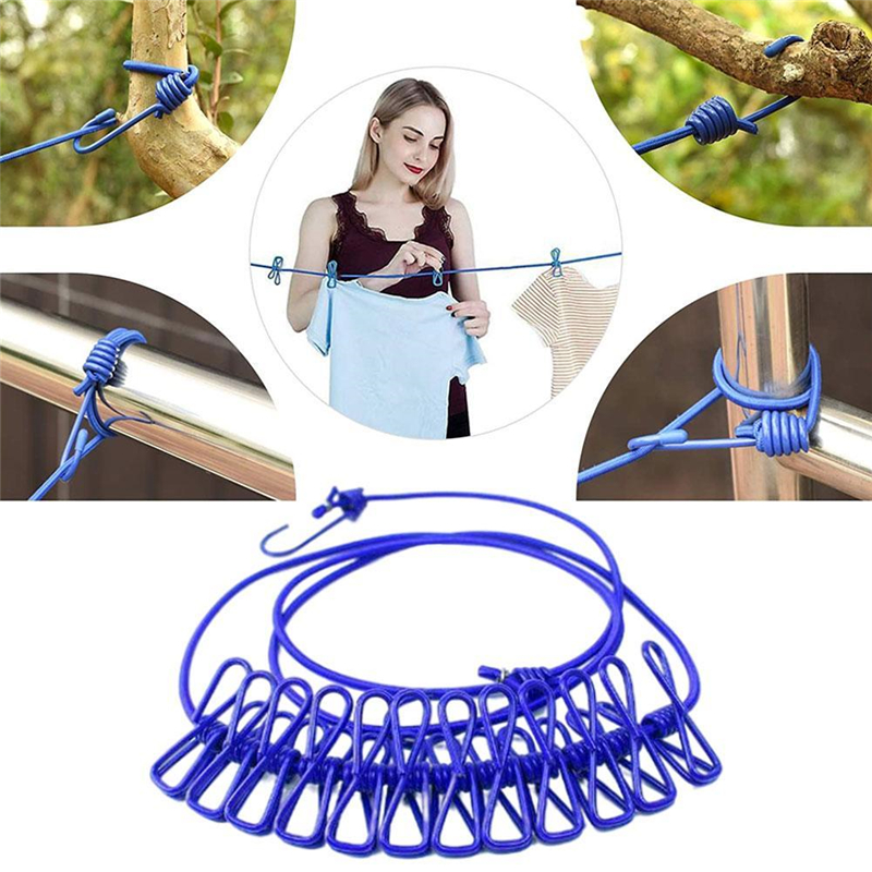 180cm 12 Clips Multifunction Drying Rack Clothes Line with Cloth Hangers Steel Clothes Line Pegs Portable Travel Clothesline