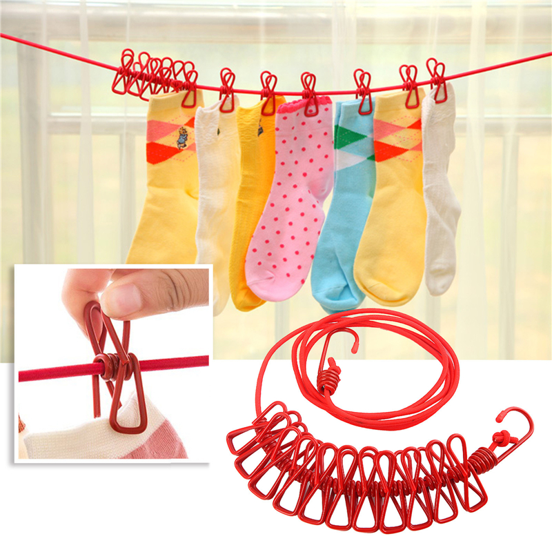 180cm 12 Clips Multifunction Drying Rack Clothes Line with Cloth Hangers Steel Clothes Line Pegs Portable Travel Clothesline