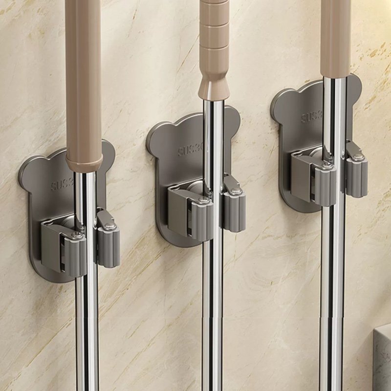 Stainless steel mop hook broom clip wall mounted fixed buckle bathroom storage rack balcony clothesline multi-function storage