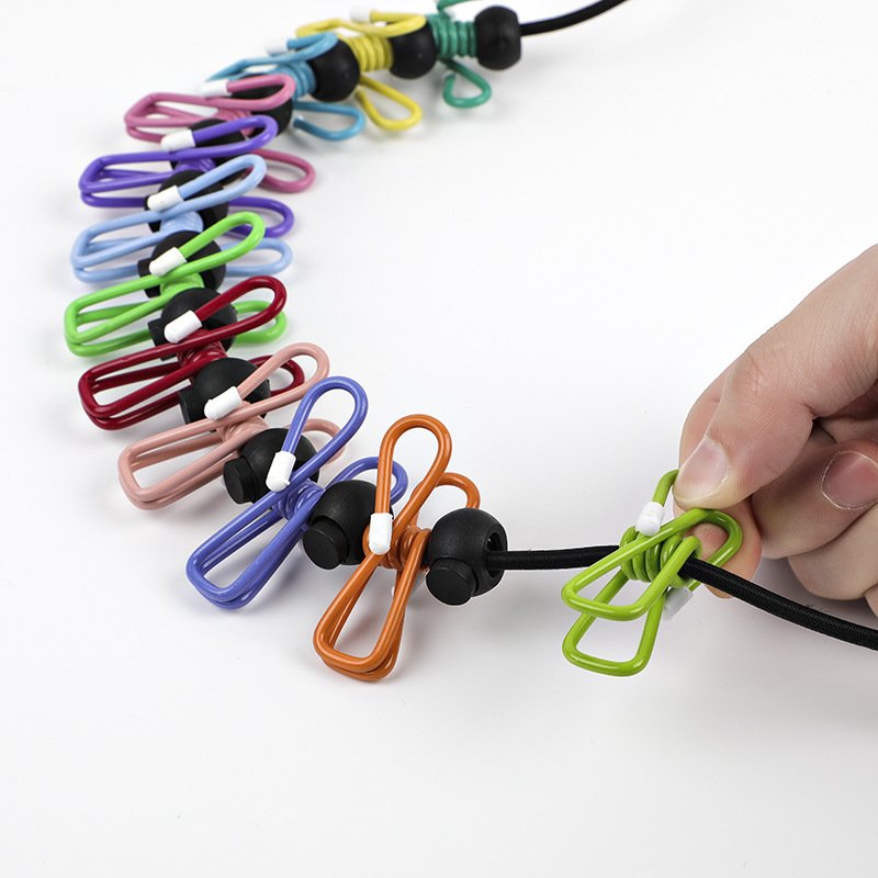 Portable Clothesline with 12 Clothespins-Travel Clothesline Stretchy Retractable Elastic Clothes Line for Backyard Balcony