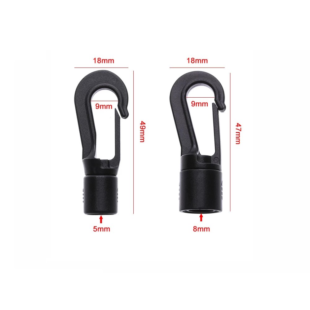 Plastic Bungee Shock Tie Cord Ends Rope Buckles Safe Lock Kayak Fishing Canoe Clothesline Hooks POM Snap Hook Clip