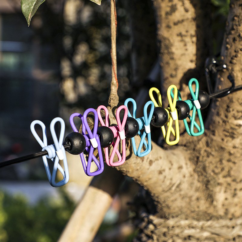 Outdoor color clothesline travel portable Windproof rope with 12 clips