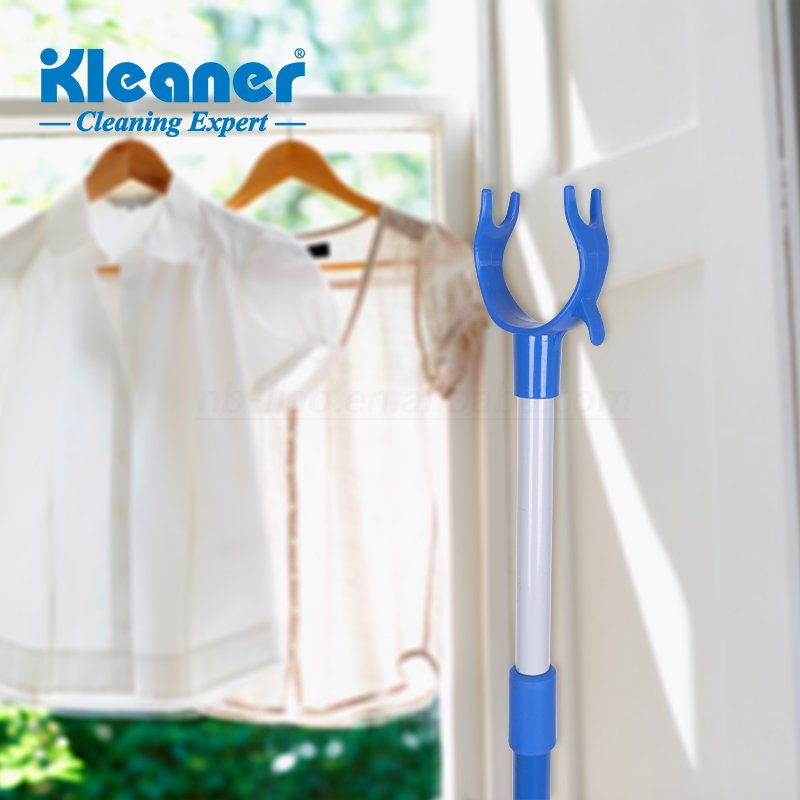 Kleaner Retractable Clothes Pole Telescoping Long Reach Sticks Adjustable Clothesline Pole with Hook Clothes Hanger Fork