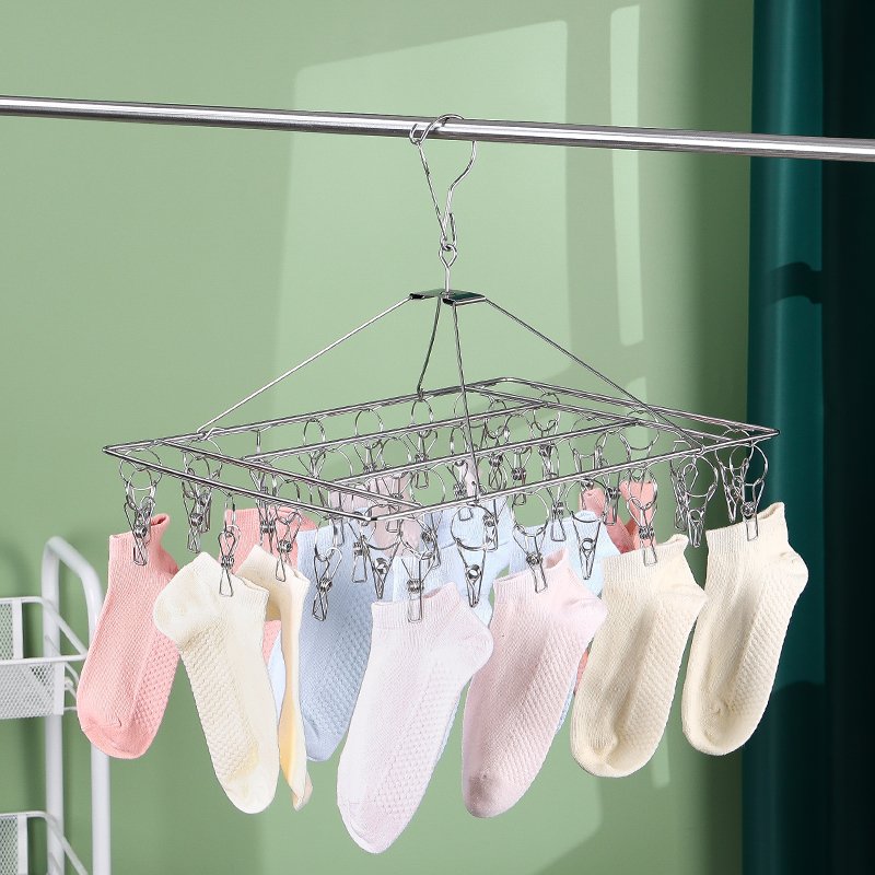 Factory Wholesale 201 Stainless Steel Underwear Bra Drying Rack Clothes Drying Rack Metal With 36 Clips