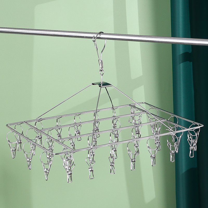 Factory Wholesale 201 Stainless Steel Underwear Bra Drying Rack Clothes Drying Rack Metal With 36 Clips