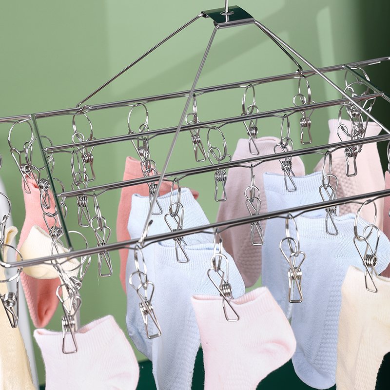 Factory Wholesale 201 Stainless Steel Underwear Bra Drying Rack Clothes Drying Rack Metal With 36 Clips