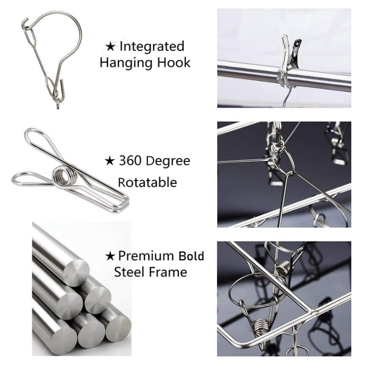 Factory Wholesale 201 Stainless Steel Underwear Bra Drying Rack Clothes Drying Rack Metal With 36 Clips