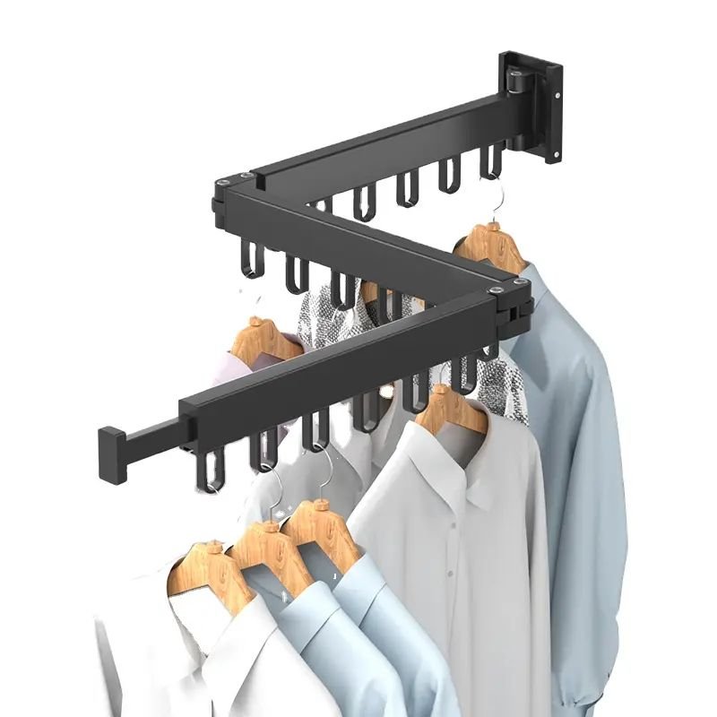 High Quality Wall Mounted Folding Towel Drying Rack Retractable Clothes Hanger Balcony Laundry Airer Foldable Clothes Dryer