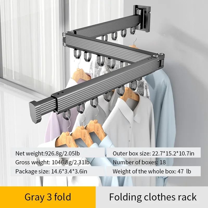 High Quality Wall Mounted Folding Towel Drying Rack Retractable Clothes Hanger Balcony Laundry Airer Foldable Clothes Dryer