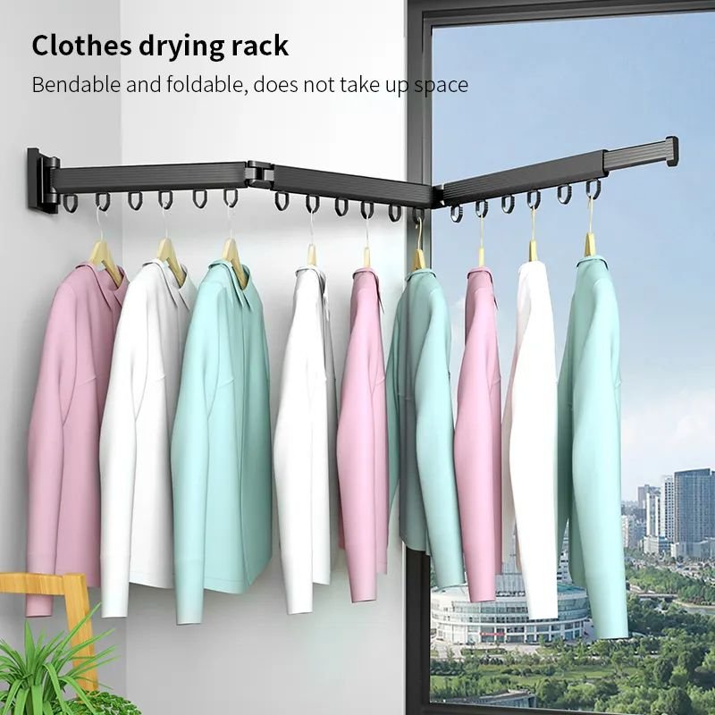 High Quality Wall Mounted Folding Towel Drying Rack Retractable Clothes Hanger Balcony Laundry Airer Foldable Clothes Dryer