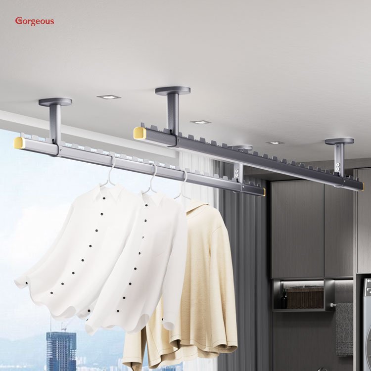 Gorgeous Custom Household Balcony Lacquer Pole Aluminum Veranda Paint Spraying Sawtooth Windproof Clothes Drying Pole