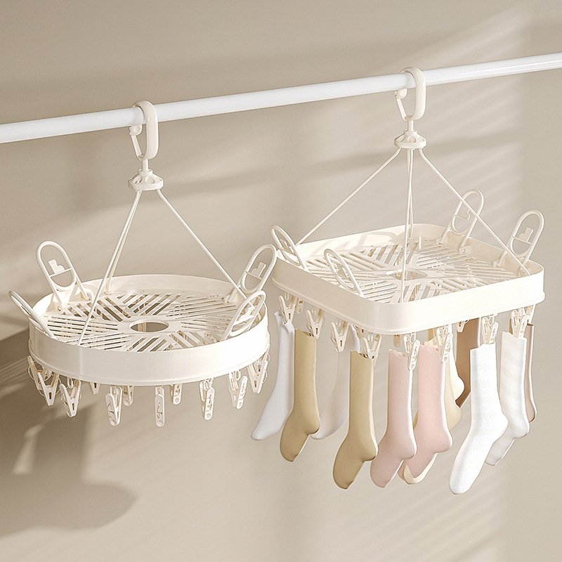 Square Plastic Hanging Clothes Drying Rack With 24 Clips