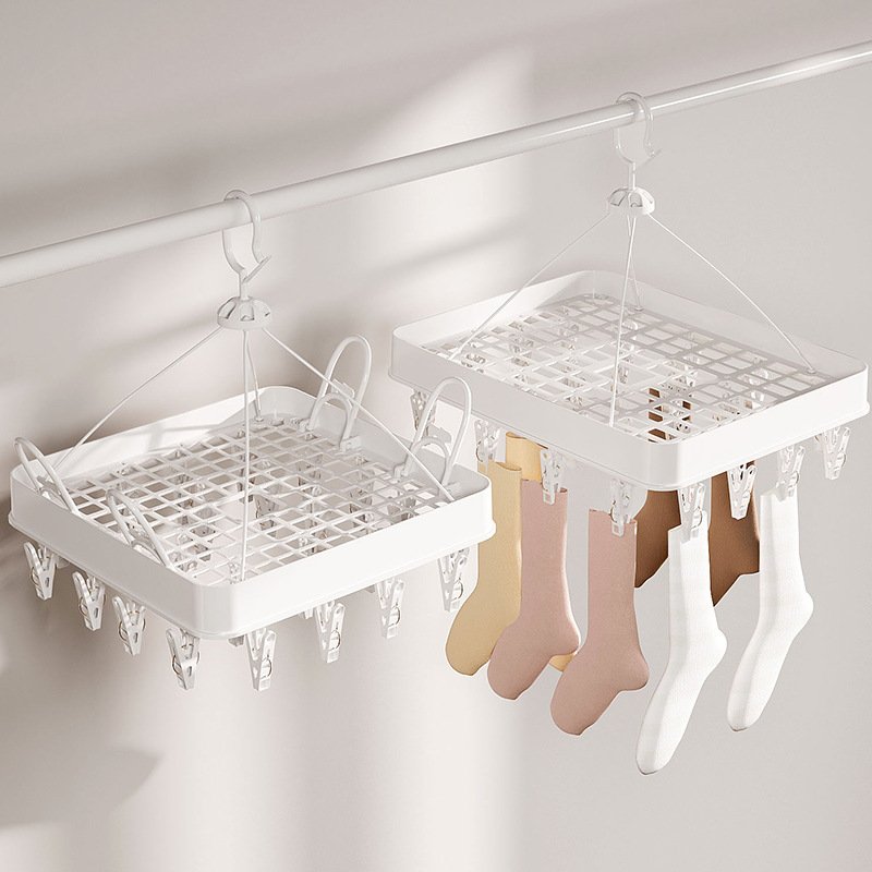 Square Plastic Hanging Clothes Drying Rack With 24 Clips