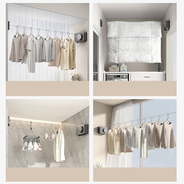 Wholesale price stainless steel retractable Home Outdoor metal clothesline for clothes wall mounted with hanger