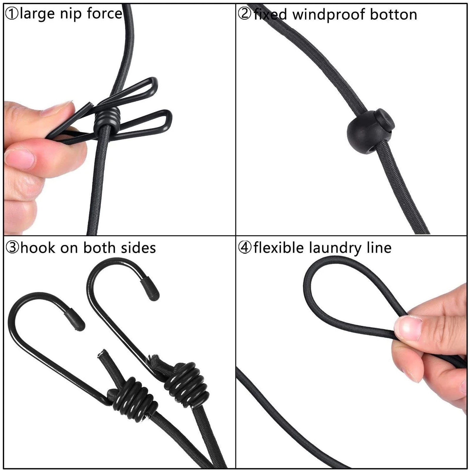 Outdoor Camping Clothing Drying Rack Clothes Line with 12 Clips Travel Stretchy Clothesline Windproof Hanging Laundry Rope