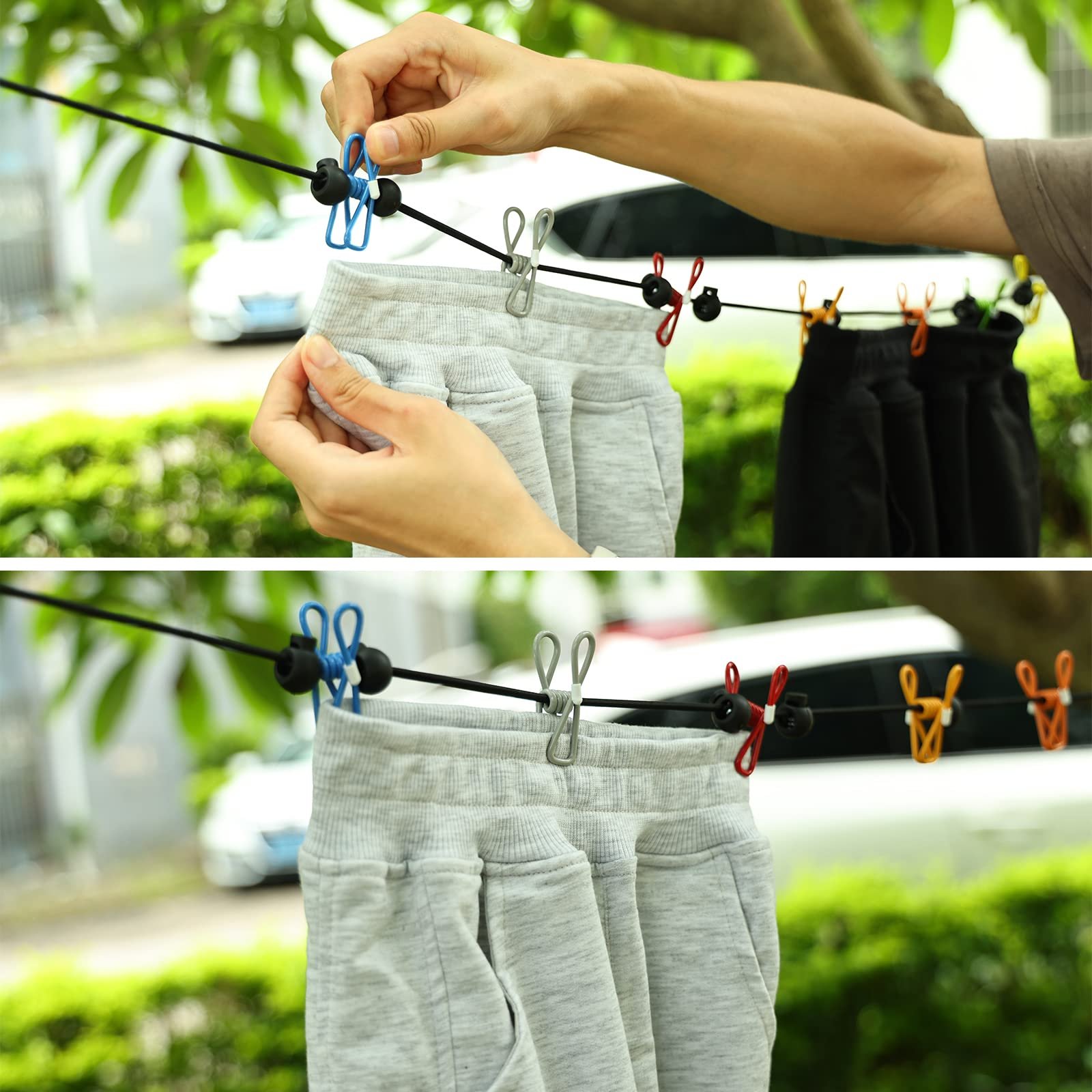 Clothesline with 12 Clothes Clips for Laundry Drying line Camping Accessories Retractable Portable Clothesline