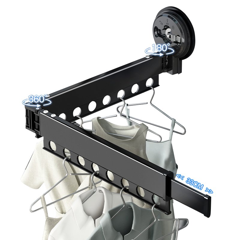 Aluminium Alloy Black Wall Mounted Foldable Laundry Drying Clothes Rack