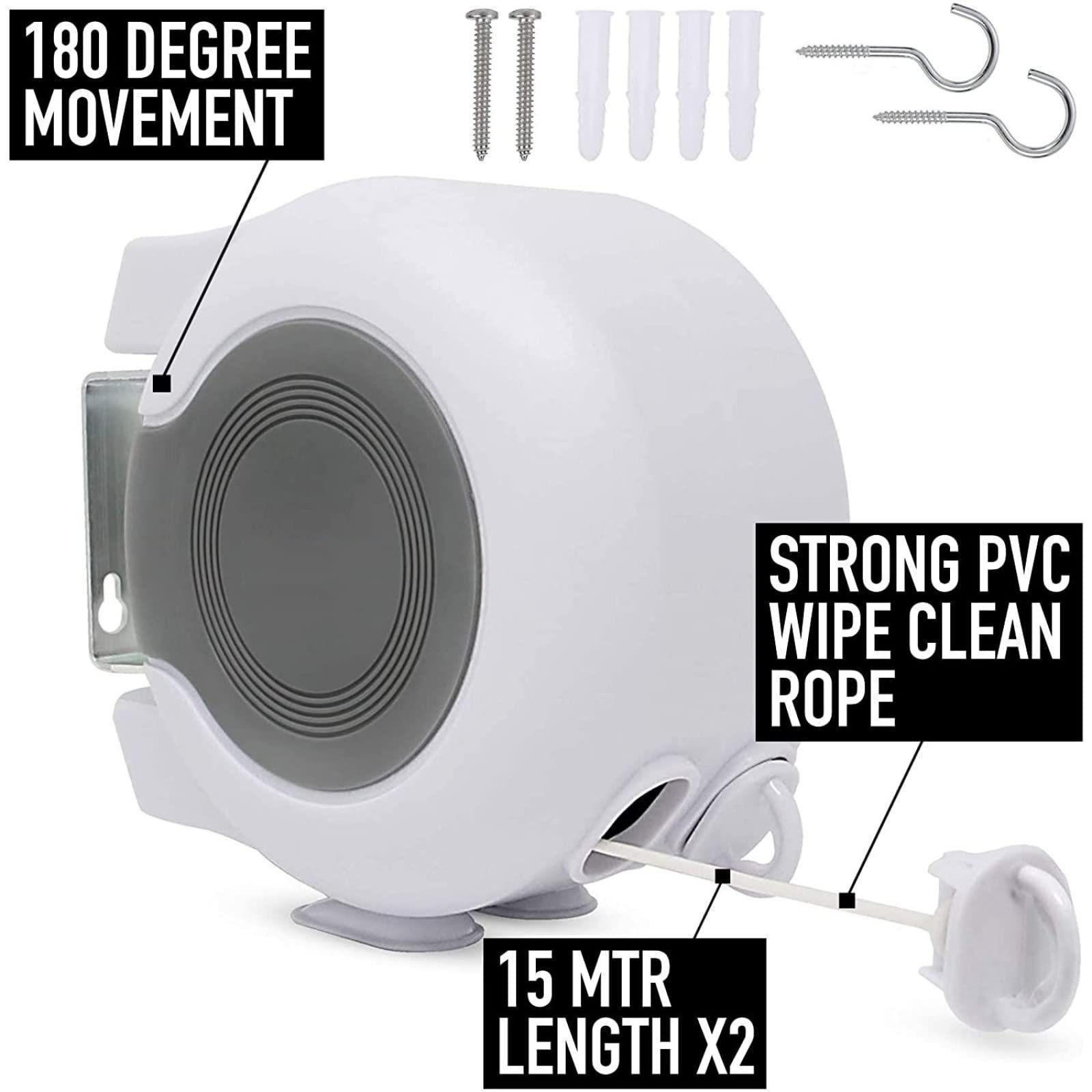 Retractable Extendable Pull-Out Wall-hung Heavy Duty Clothesline Rope For Indoor Outdoor Laundry Drying Clothes Line