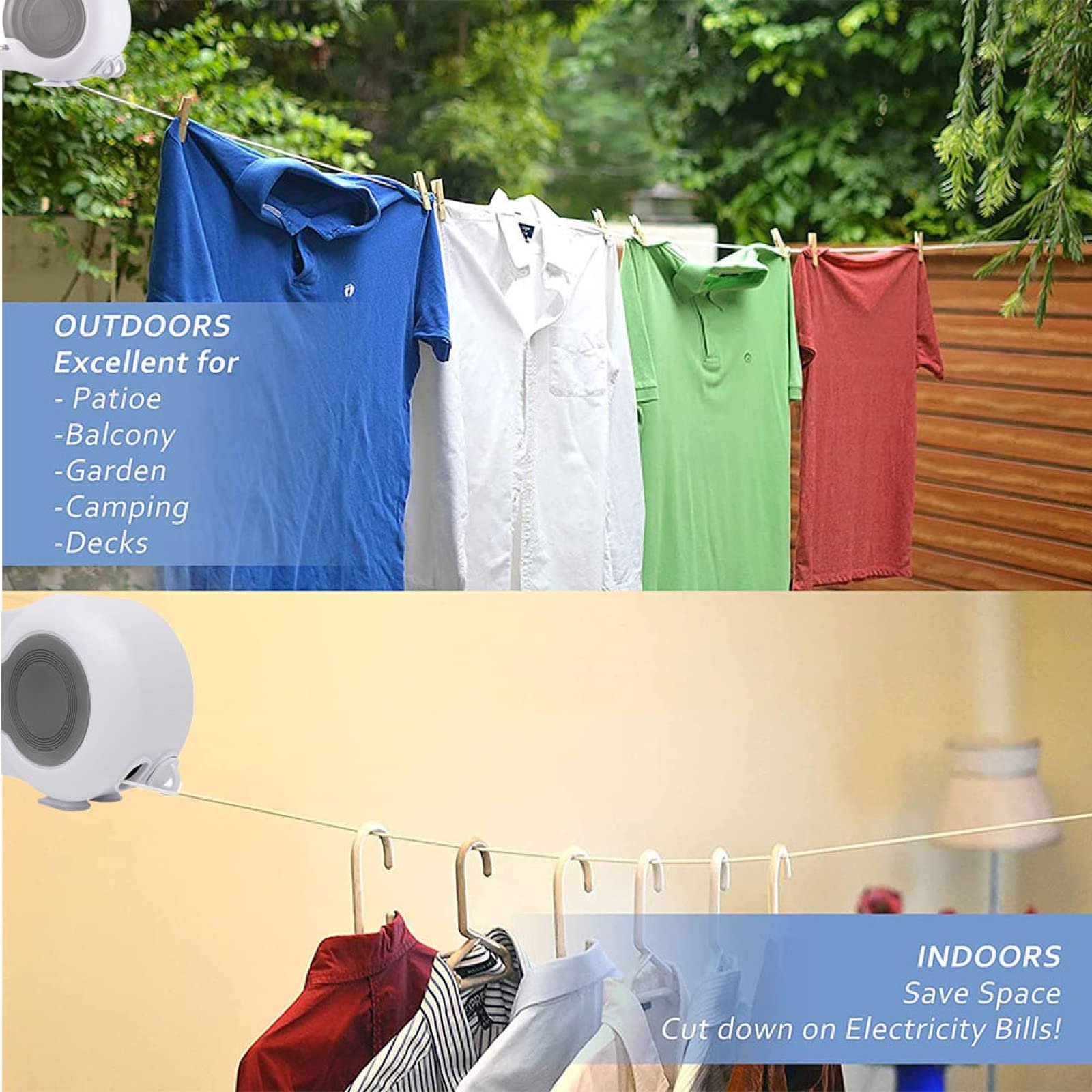 Retractable Extendable Pull-Out Wall-hung Heavy Duty Clothesline Rope For Indoor Outdoor Laundry Drying Clothes Line