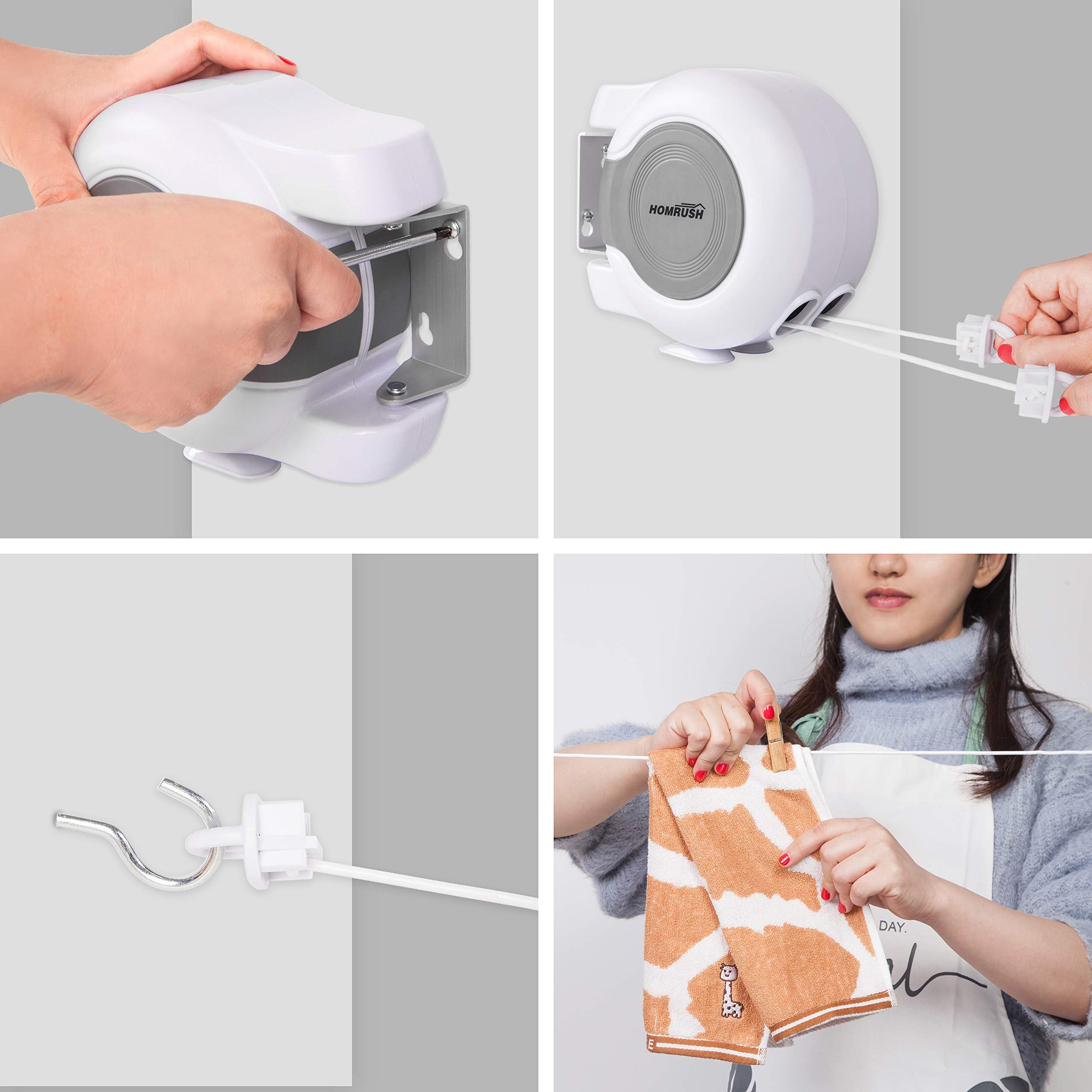Retractable Extendable Pull-Out Wall-hung Heavy Duty Clothesline Rope For Indoor Outdoor Laundry Drying Clothes Line