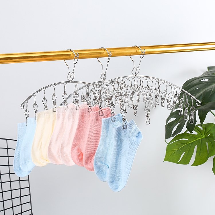 Hot Sale 201 Stainless Steel Portable Multifunctional Drying Rack Clips Metal Underwear Bra Drying Rack With Clips