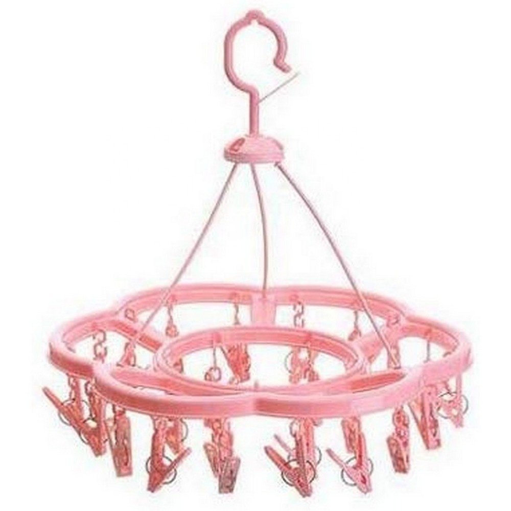 Pink Plastic Foldable Round Shape Clip Drip Clothesline Laundry Drying Rack with Pegs Underwear Socks Drying for Clothes Hanger