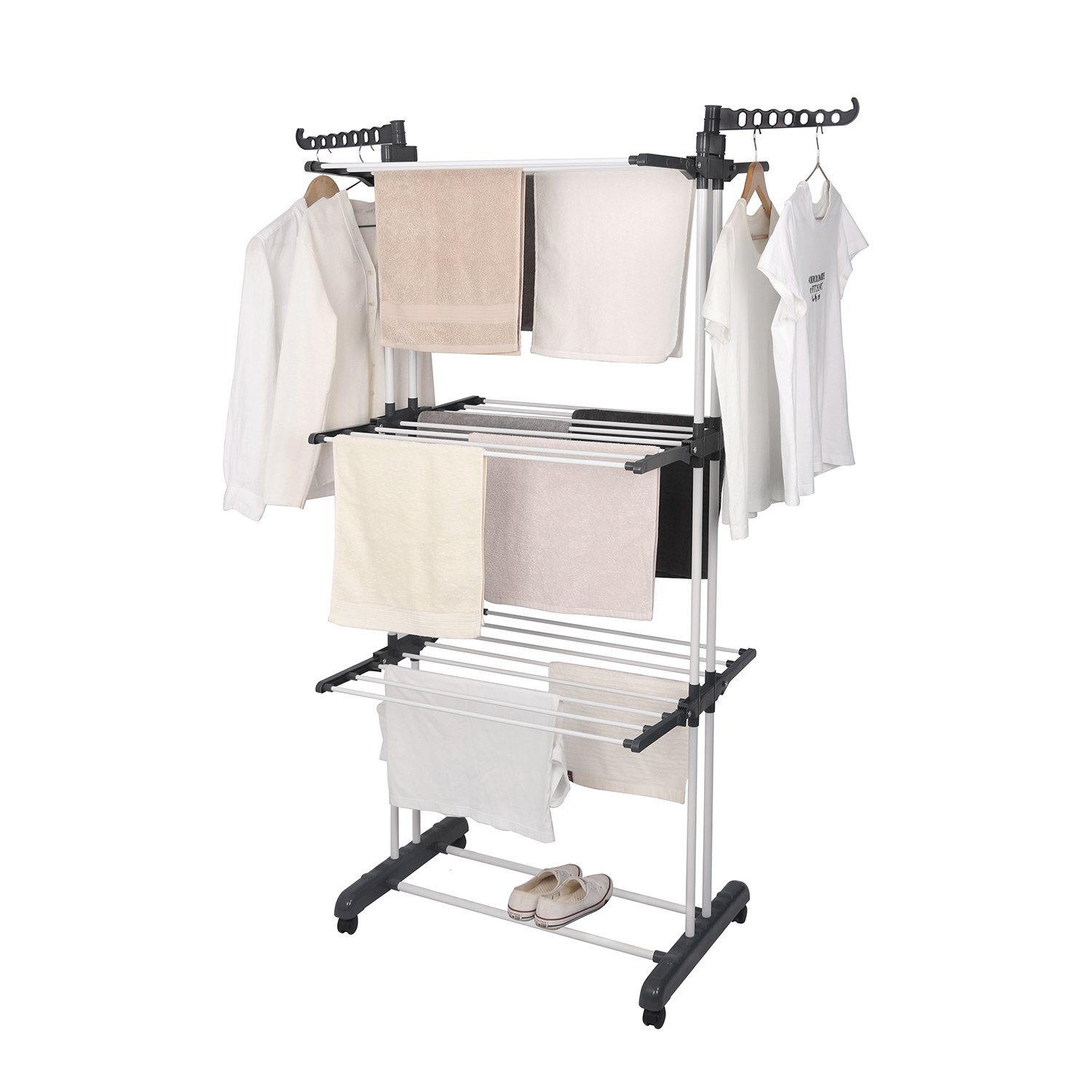 4 Tier Stand Hanger Rack With Wheels Foldable Laundry Rack Clothes Airer Dryer Rack