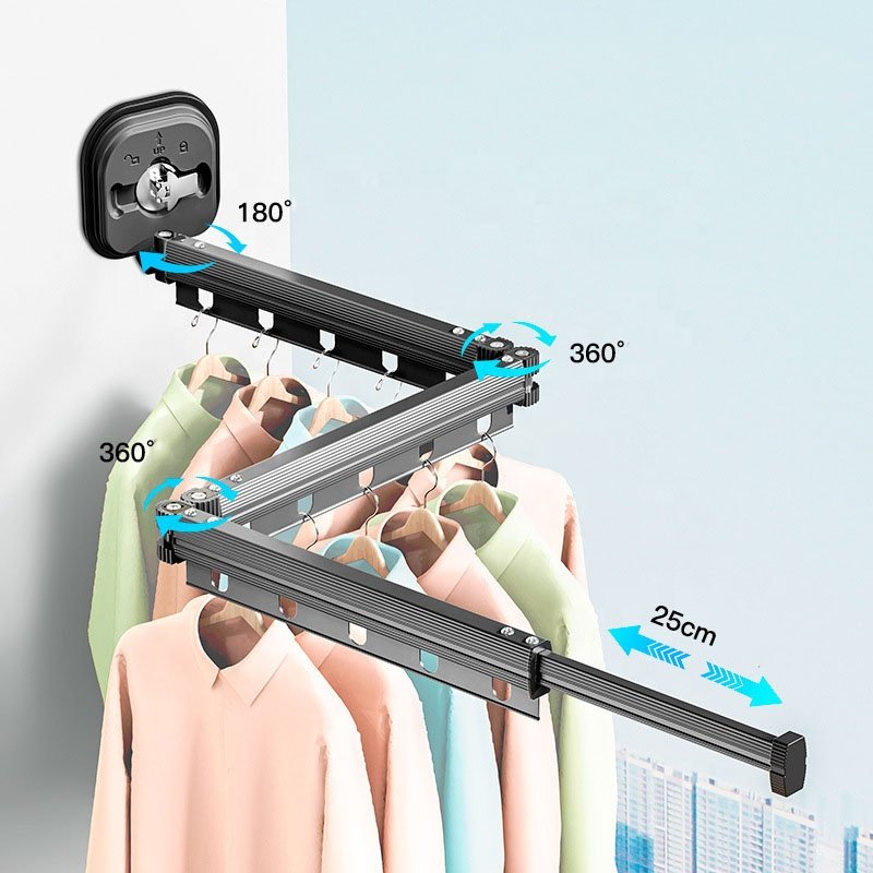 Laundry Clothesline Retractable Cloth Hook Folding Wall Mounted Clothes Hanger Rack Space-saver foldable cloth drying rack