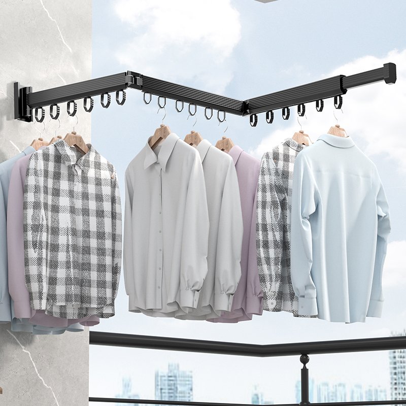 Folding extendable Clothes Hanger Wall Mount Retractable Cloth Drying Rack Indoor Aluminum Home Laundry Clothesline