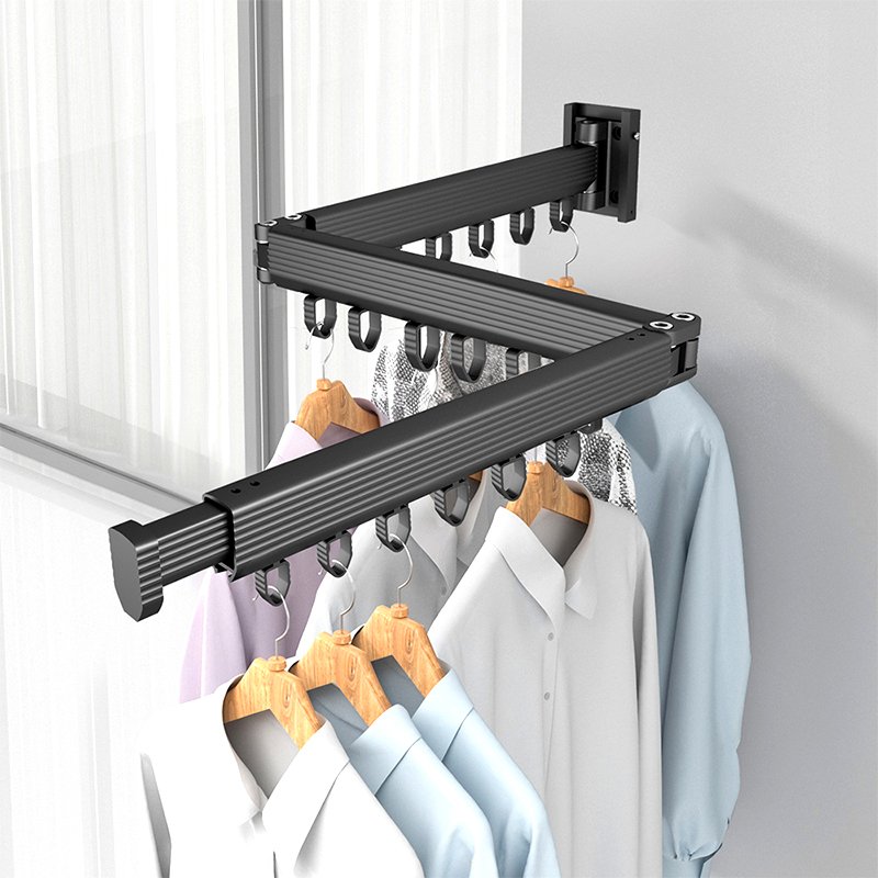 Folding extendable Clothes Hanger Wall Mount Retractable Cloth Drying Rack Indoor Aluminum Home Laundry Clothesline