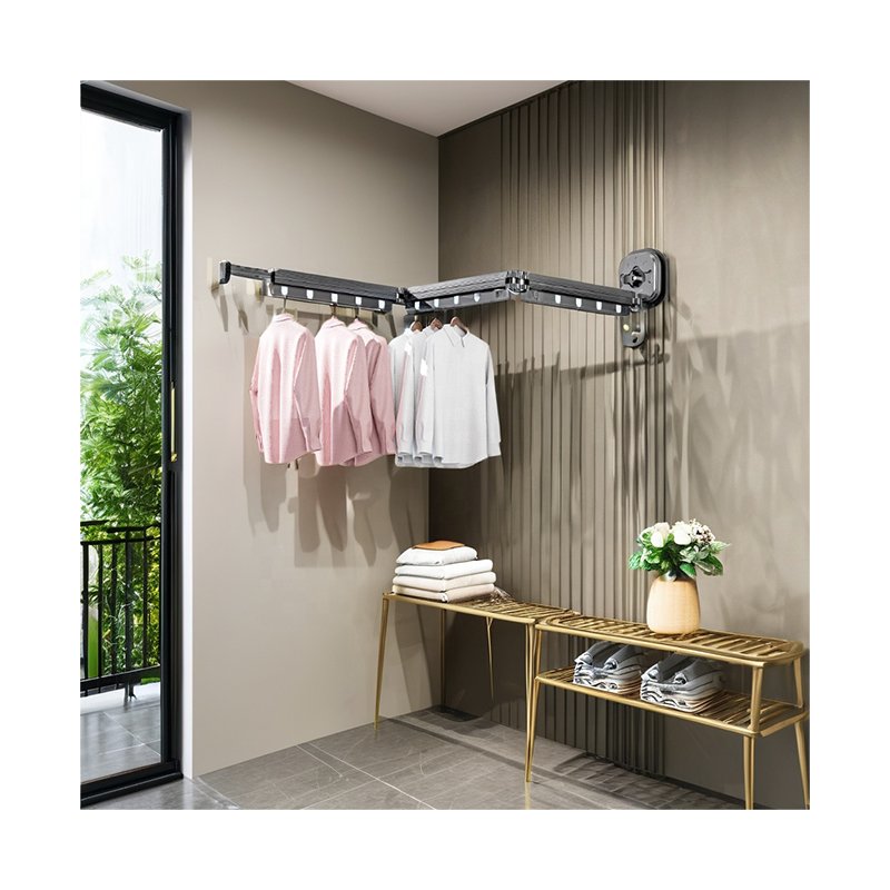 Folding Clothes Hanger Retractable Wall Mount Cloth Drying Rack Space Saving Aluminum Home Laundry Extend Clothes Dying Rack