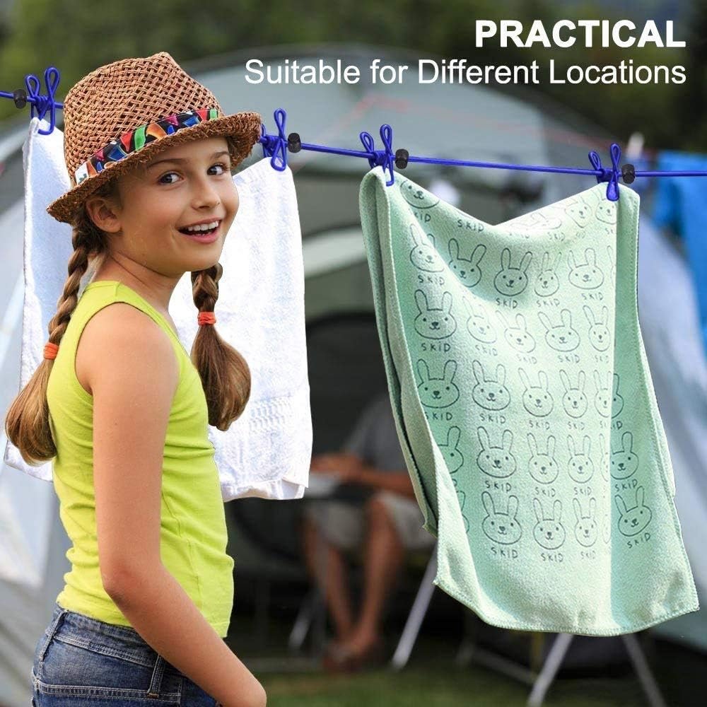 12 Pegs 17 Meters Windproof Positioning Button Clothesline with Flexible Multifunctional Foldable Design for Hanging Clothes