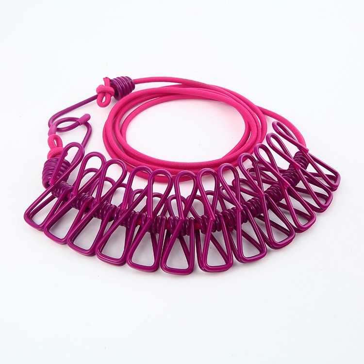 Popular 12 Clips Plastic Clothesline Rope Outdoor Travel Elastic Clothesline Rope With Clips
