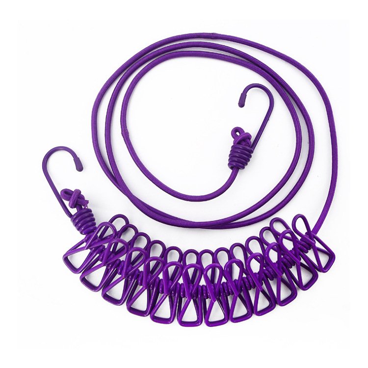 Popular 12 Clips Plastic Clothesline Rope Outdoor Travel Elastic Clothesline Rope With Clips