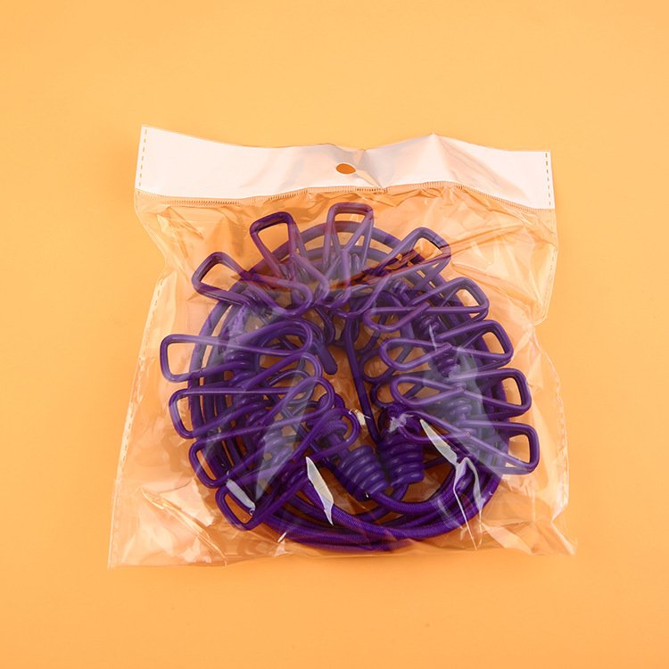 Popular 12 Clips Plastic Clothesline Rope Outdoor Travel Elastic Clothesline Rope With Clips