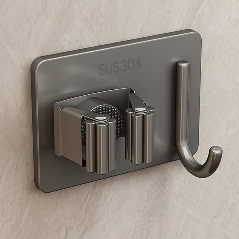 Stainless steel mop hook broom clip wall mounted fixed buckle bathroom storage rack balcony clothesline storage