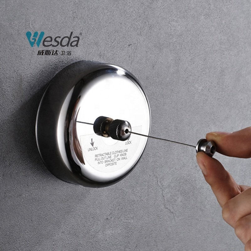 WESDA Factory Supplier Portable Clothes Dryer Adjustable Rope String Hotel Stainless Steel Wall Mounted Retractable Clotheslines