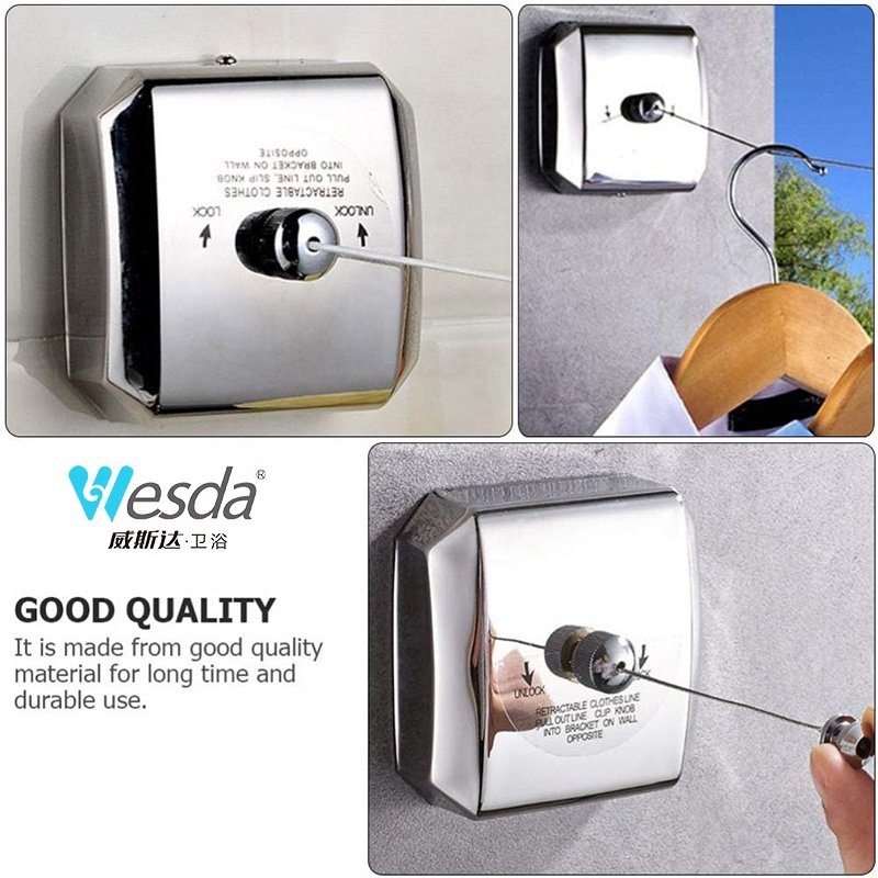 WESDA Shower Heavy Duty Clothes Drying Laundry Line Wall Mounted Clothing Line Retractable Clothesline Indoor Outdoor