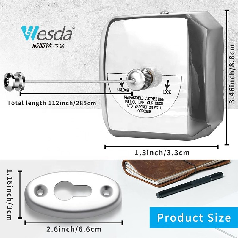 WESDA Shower Heavy Duty Clothes Drying Laundry Line Wall Mounted Clothing Line Retractable Clothesline Indoor Outdoor