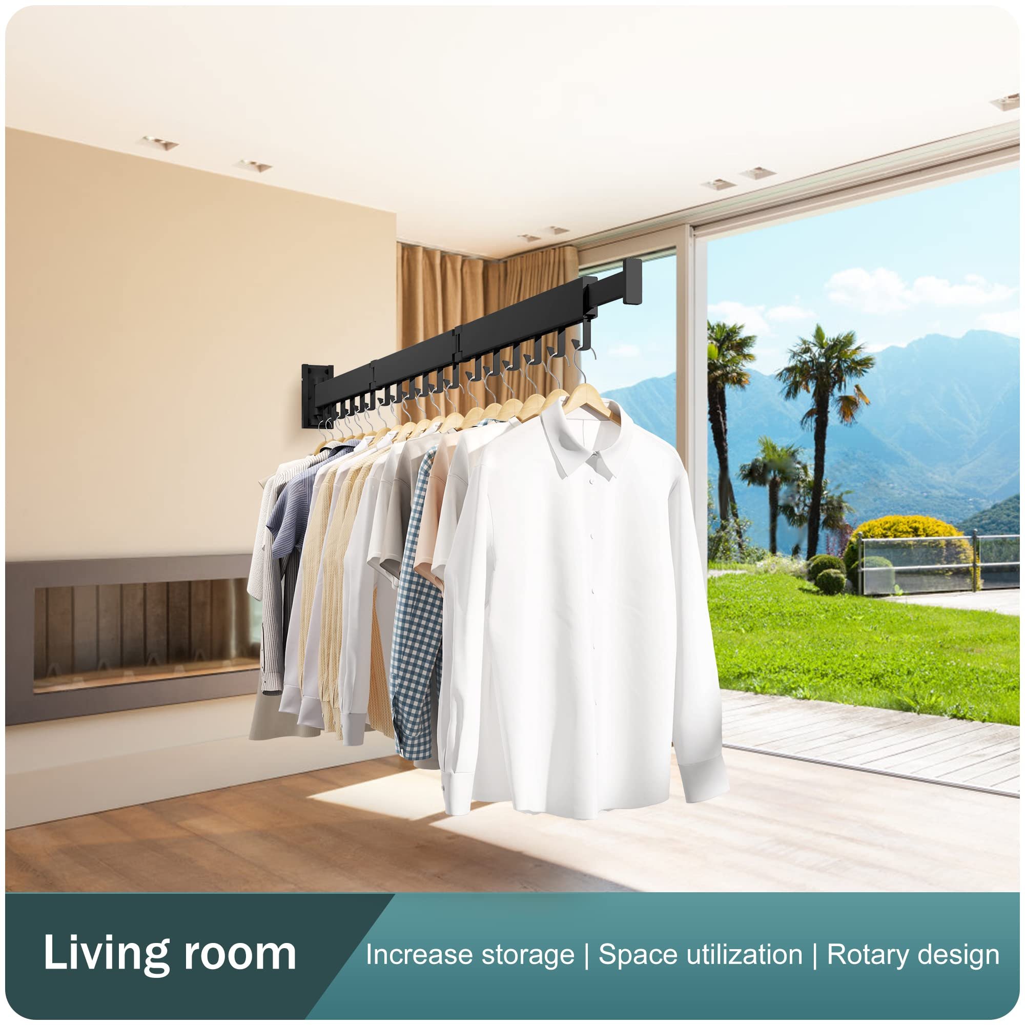 Clothesline Wall mounted Laundry drying rack Retractable Foldable clothes hanger