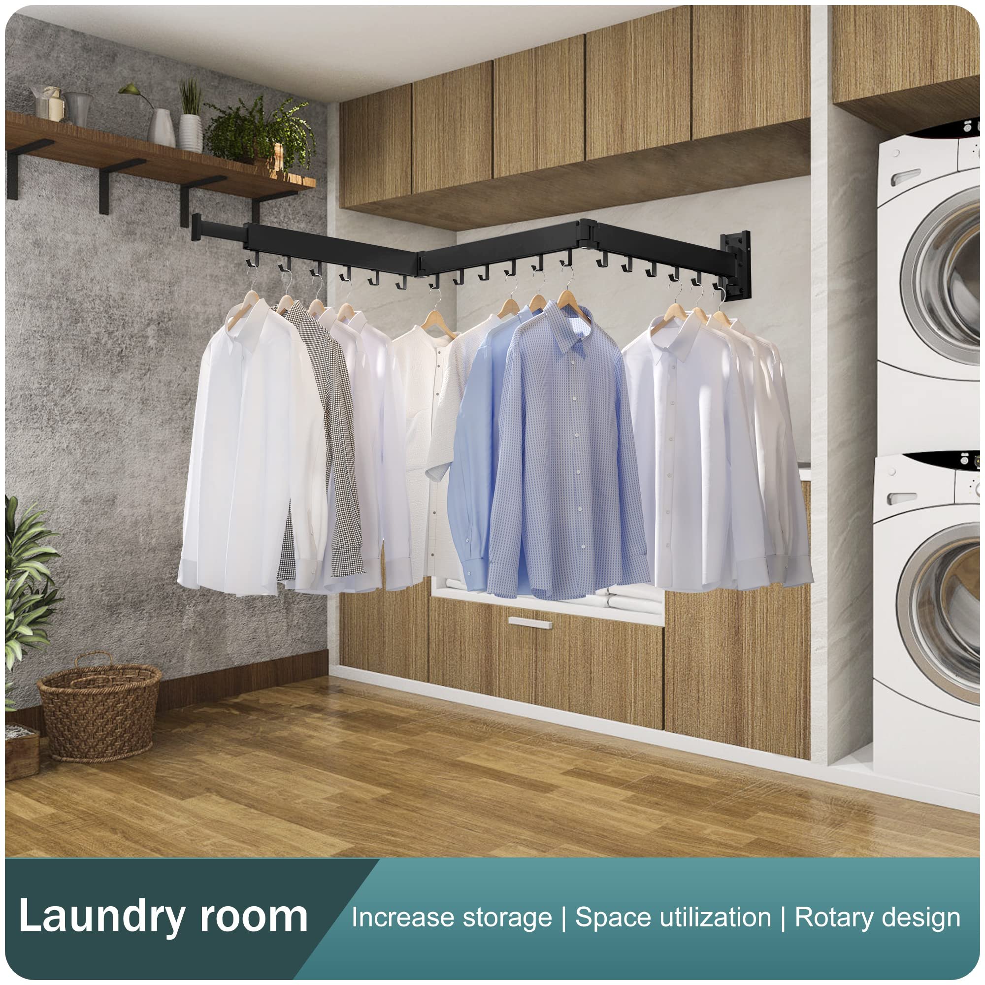Clothesline Wall mounted Laundry drying rack Retractable Foldable clothes hanger